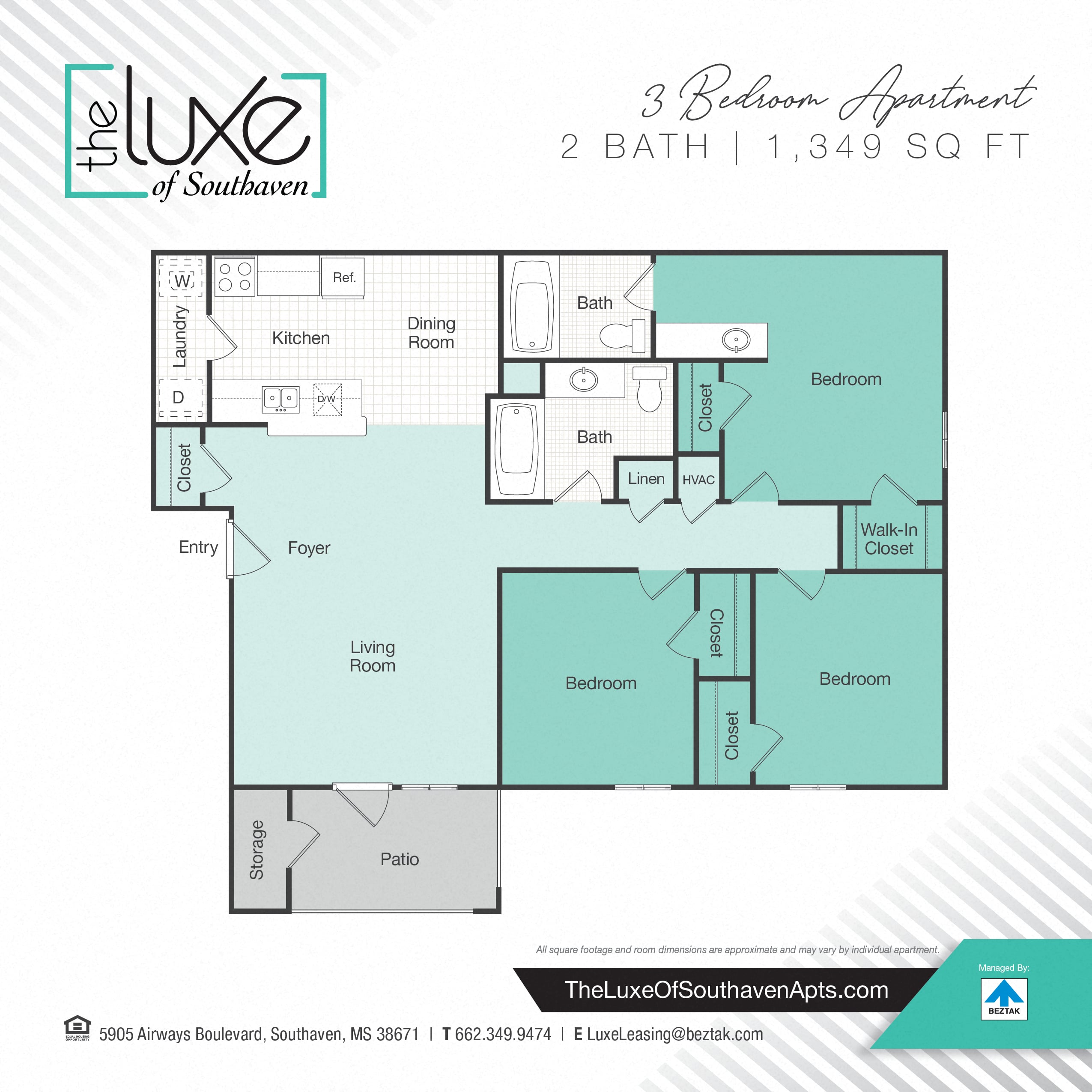 3 bedroom- 1349 Income Resticted floor plan